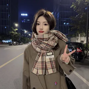 Korean style soft imitation cashmere plaid scarf for women winter warm checkered neck wrap