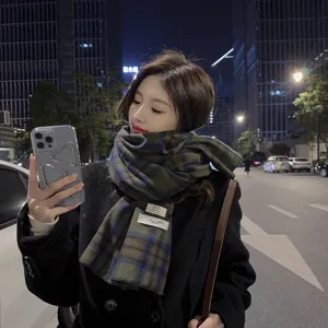 Korean plaid imitation cashmere winter scarf women warm colorblock student neckerchief