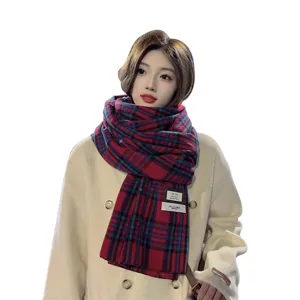 Korean style soft imitation cashmere plaid scarf for women, winter warm winter tartan neck wrap.