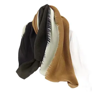 Gradient pleated scarf for women, soft shawl and headscarf with multi-color stripes design.