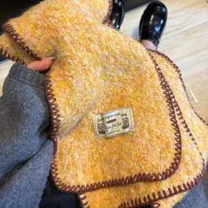 Yellow fuzzy knit scarf winter women cozy thick warm shawl stylish korean fashion accessory