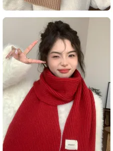 Bufanda de punto de invierno para mujer, gruesa de canalé color rojo liso cálida y elegante