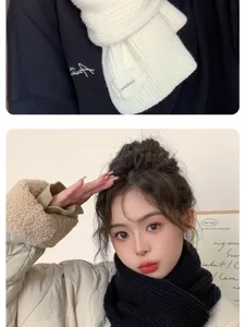 Bufanda corta de punto de invierno para mujer, color sólido cálido estilo coreano cuello