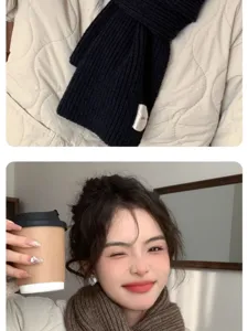 Cómoda bufanda de punto de invierno para mujer, bufanda corta lisa y cálida para el uso diario.