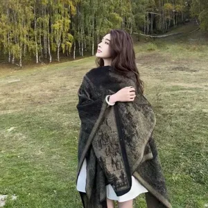 Mujer estampado étnico otoño invierno chal viaje capa prendas de abrigo poncho