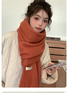 Cozy winter tassel knitted scarf for women, solid color warm soft neck wrap daily
