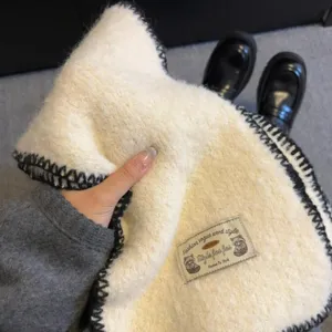 Winter Women Thickened Plush Scarf Solid Color Warm Knit Shawl Korean Style Fashion Neck Warmer