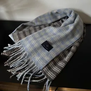 Grande epecharpe a carreaux bleu et marron pour femme, epecharpe d'hiver chaude double face.