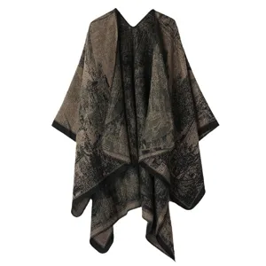 Mujer Otoño Invierno Capa Tejida Bufanda para Viaje Exterior Poncho Abierto Abrigo