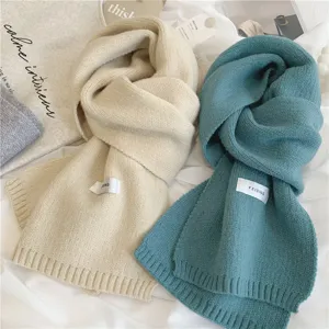 Echarpe en tricot doux couleur unie pour femmes, automne hiver chaud mignon quotidien