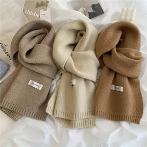 Écharpe d'hiver en tricot confortable pour femmes, tour de cou chaud couleur unie