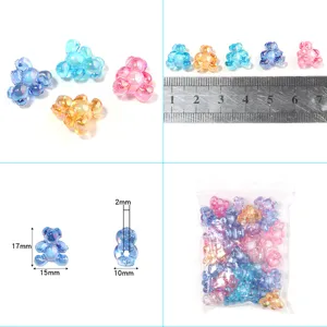 50 piezas cuentas de oso de acrílico transparente colorido DIY joyería pulsera pendientes