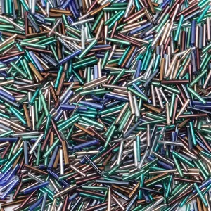Assorted metallic bugle beads, 12mm long tubular seed beads for DIY craft jewelry making.