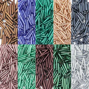 12mm colorful tube bugle beads for DIY jewelry making, silver lined craft spacer beads.