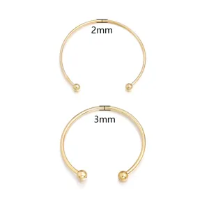 Goldene offene Armreif Armband Komponente mit Kugelenden, 2mm und 3mm DIY Schmuckherstellung.