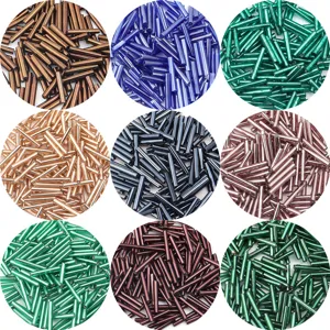 Colorful bugle glass beads, 12mm tube spacer beads for DIY jewelry making and crafting bracelets necklaces.