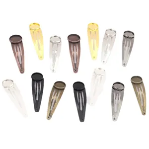 Metal BB hair clip blank trays, DIY craft cabochon setting hairpins, 10 pieces.