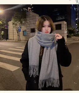 Solid color winter thickened tassel scarf for women, cozy and warm fashion neck wrap.