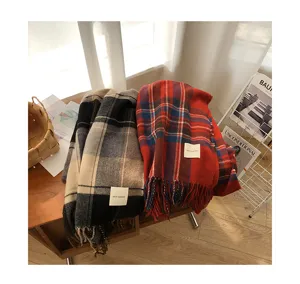 Korean ins style retro plaid fringe scarf women autumn winter classic pattern cozy accessory