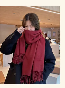 Women Winter Thick Warm Tassel Scarf Cozy Solid Color Fashion Elegant Stylish Neck Warmer