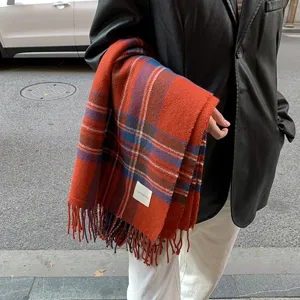 Winter Warm Plaid Scarf For Women Classic Tassel Long Wrap Soft Polyester Fashion Daily Casual Scarves