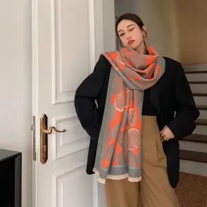Femme automne hiver bloc de couleur faux cachemire écharpe mode jacquard châle polyvalent