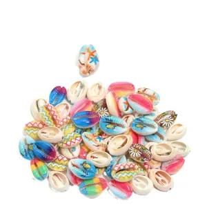Colorful painted cowrie shell beads for DIY handmade bracelet necklace pendants use.