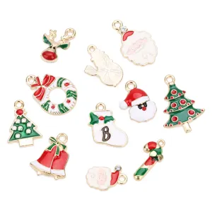 Christmas alloy enamel charms pendants set for DIY jewelry making crafts accessories design.