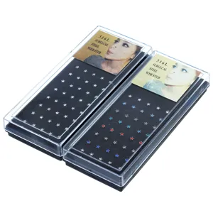 Stainless steel star nose stud set with colorful crystal stones in clear display storage boxes.