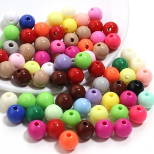 Colorful acrylic round beads for DIY jewelry making, loose spacer beads, craft supplies.