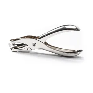 Handheld metal single hole puncher, heavy duty paper punching tool for office and crafts.