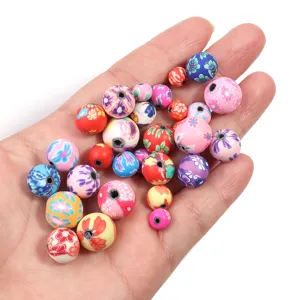 Jolies perles rondes en argile polymère imprimées pour les accessoires de bijoux