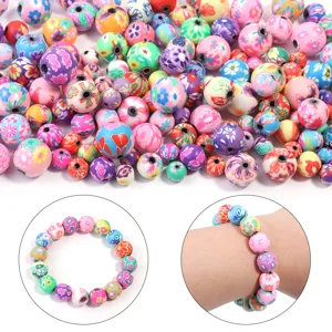 Perles en argile polymère colorée imprimées rondes kit de fabrication de bracelet DIY
