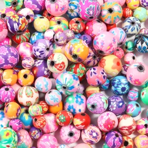Perles en argile polymère colorées fleurs imprimées perles intercalaires DIY fabrication de bijoux 100pcs