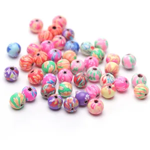 Perles en argile polymère colorées perles rondes imprimées pour fournitures de bijoux de bracelet