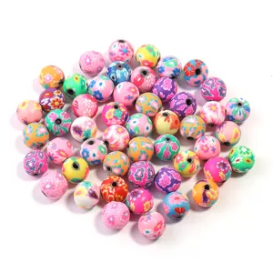 Perles en argile polymère colorées à motif floral rond perles intercalaires pour la fabrication de bijoux