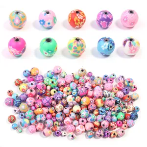 Perles en Pâte Polymère Couleur Mixte Rondes Motif Estompé DIY Fabrication de Bijoux Perles en Vrac pour Bracelet Collier