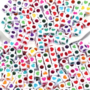 Acrylic square heart beads colorful love pattern large hole diy accessories detail view