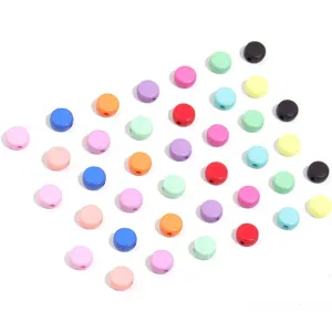Acrylic flat round loose beads for DIY bracelet jewelry making, colorful solid craft accessories.