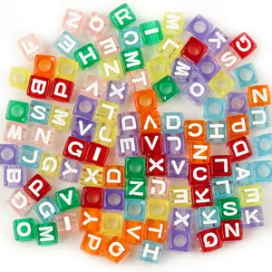 Perles alphabet carrées en acrylique coloré pour la fabrication de bijoux DIY, perles.