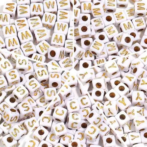Acrylic Square Alphabet Beads White Gold Alphabet Loose Beads For DIY Bracelet Necklace Clothing Accessories Jewelry Making