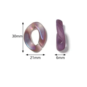 Close-up detail of purple acrylic chain link accessory, showing 30x21x6mm dimensions clearly.