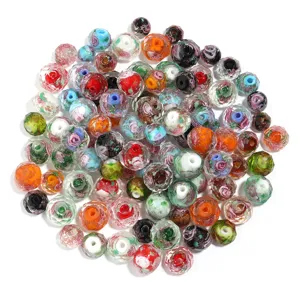 Faceted Millefiori Glass Beads Gold Sand Floral Abacus Loose Beads For DIY Jewelry Making Bracelet Necklace Craft Accessories
