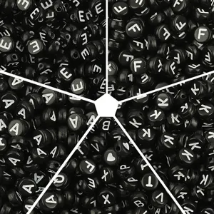 Acrylic black flat round letter beads, white alphabet charms, DIY jewelry making parts.