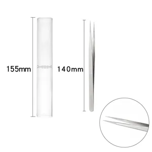 Pinzas de precisión de acero inoxidable con tubo de almacenamiento transparente DIY 140mm