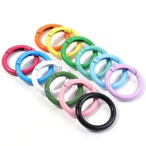 Colorful zinc alloy round spring rings, O-shaped mini gate rings for keychains and bag accessories.