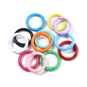 Colorful metal spring O-rings, round snap hooks for bags, keychains and DIY craft accessories.