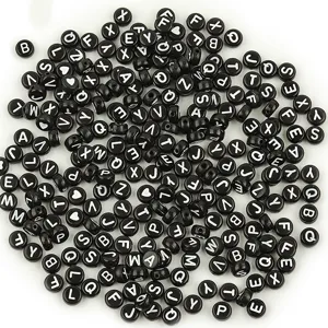 Acrylic round letter beads black and white DIY alphabet loose beads for jewelry making