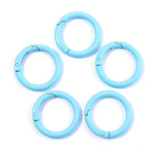 Light blue round spring ring hardware detail shot for bag straps, keychains and DIY crafts.