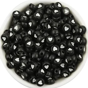 Black heart beads for DIY jewelry making, ideal for handmade bracelets, cute spacer beads accessories.
